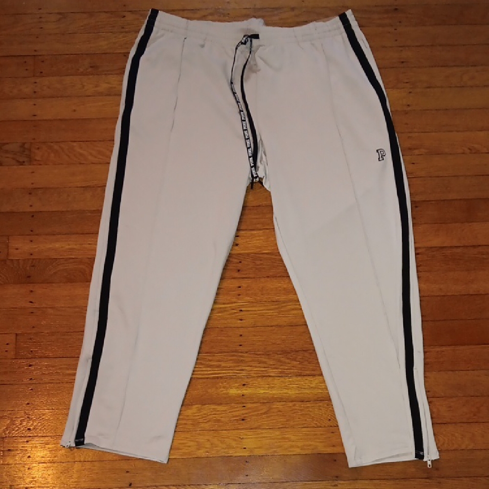 Light Gray Womens  Track Pants with Black Side Stripes